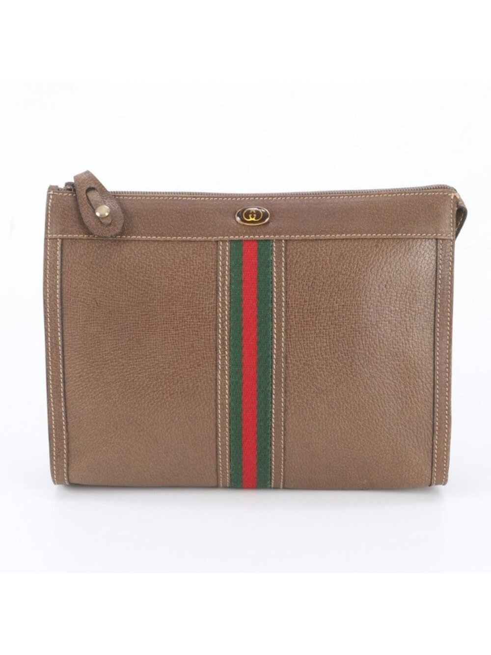 Gucci Sherry Line Leather Clutch Pouch Business Brown